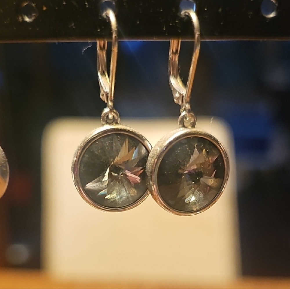 Touchstone Crystal Silver Leverback Earrings - image 1